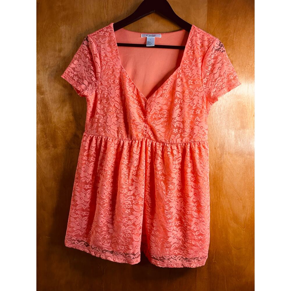 K. Jordan Women's Lacey Short Sleeve Shirt See Through Lace Arms Size Large
